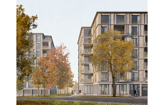 Blick zum Vorplatz der Hagenbrünneli-BG Lerchenhalde, Zürich, Fischer Architekten AG Zürich