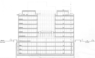 Section by Jacques Schader with two-storey atrium